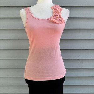 Arden B. Pink Ribbed Tank‎ Top w/ Floral Applique Embellishment Fairycore- M/L